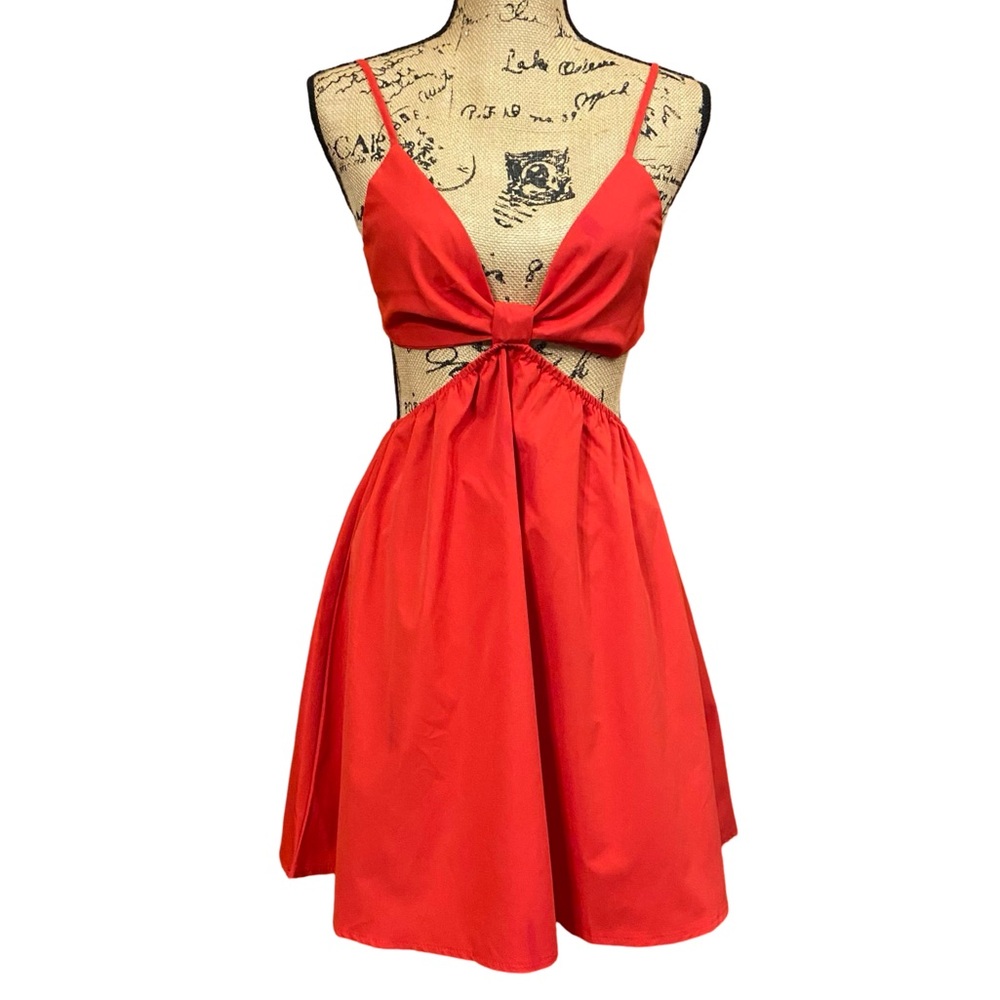 NWOT SHEIN Red Spaghetti Strap Cut Out Dress With Self Tie At Back Size S